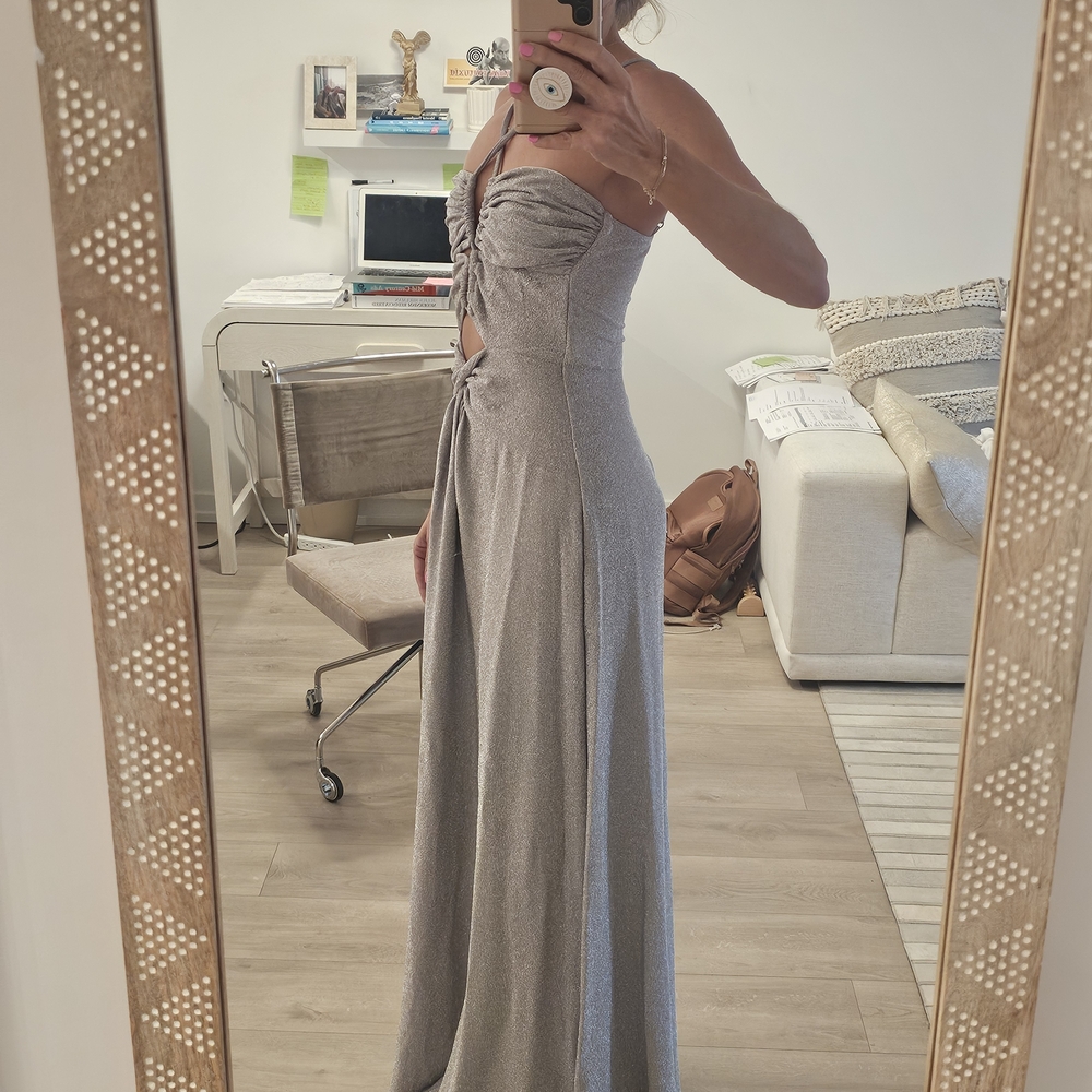 PatBO LUREX SILVER CUT OUT MAXI DRESS SZ 6 US - Picture 13 of 15
